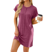 Womens Summer T Shirt Dress Casual Cap Sleeve Crewneck Loose Shift Dresses Claret XXL