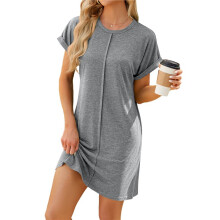 Womens Summer T Shirt Dress Casual Cap Sleeve Crewneck Loose Shift Dresses Light Gray XXL