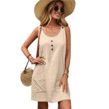 Summer Dress for Women Sleeveless Tank Dress with Pockets Casual Short A Dress Crewneck Sundress M