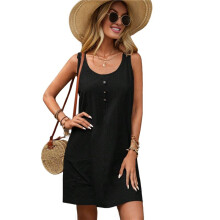 Summer Dress for Women Sleeveless Tank Dress with Pockets Casual Short A Dress Crewneck Sundress Black M