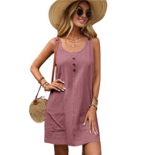 Summer Dress for Women Sleeveless Tank Dress with Pockets Casual Short A Dress Crewneck Sundress XL