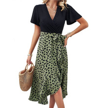 Vestidos Femininos Sem Mangas Primavera-Verão 2025, Vestidos Casuais Boho com Gola Redonda e Florais Boho para Coquetel Verde XL
