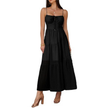 Kobiety Casual Summer Maxi Sundress Spaghetti Strap Muszka Zwiewna Boho Plaża Długa Sukienka 2025 Czarny S