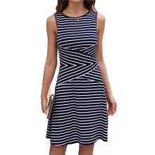 Women'S Casual Dresses 2025 Sleeveless Striped Dress High Waisted A Dresses Navy L