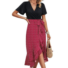 Vestidos Femininos Sem Mangas Primavera-Verão 2025, Vestidos Casuais Boho com Gola Redonda e Florais Boho para Coquetel Vinho Tinto XL