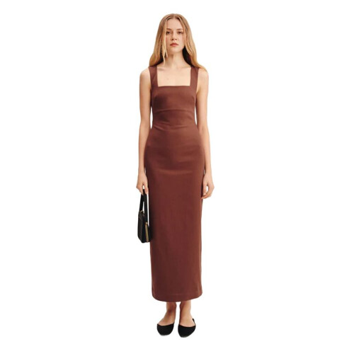 Women'S Basic Tank Bodycon Sleeveless Solid Casual Long Dress Brown M