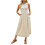 Women'S Crew Neck Solid Color Sleeveless Button Down Boho Dress Beige L 1