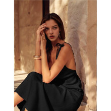 Women'S 2025 Summer Maxi Dress V Neck Spaghetti Strap Dress Backless Sleeveless Casual Party Beach Dresses Black M