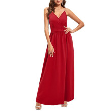 Women Summer Maxi Dress Vacation Floral Spaghetti Strap Spring Casual Boho Split Beach Long Flowy Sundress Red XXL