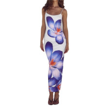 Damska Sukienka Maxi z Kwiatowym Wzorem Lato 2025 Spaghetti Strap Slip Bodycon Mesh Beach Vacation Dresses Fioletowy S