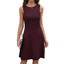 Women'S Casual Dresses 2025 Sleeveless Striped Dress High Waisted A Dresses Wine Red M