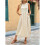 Women'S Crew Neck Solid Color Sleeveless Button Down Boho Dress Beige L 7