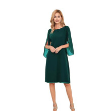 Womens Chiffon Dresses Flutter Sleeve Party Wedding Cocktail Dress Dark Green XXL