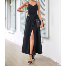 Women Summer Maxi Dress Vacation Floral Spaghetti Strap Spring Casual Boho Split Beach Long Flowy Sundress Black XXL