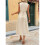 Women'S Crew Neck Solid Color Sleeveless Button Down Boho Dress Beige XL 5