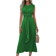 Womens Summer Casual Sleeveless T Shirt Midi Dress Slim Fit Tie Waist Tank Long Dresses 2025 Vacation Sundress Green S