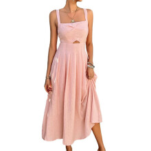 Womens Tie Front Button Down A- Dresses Summer Spaghetti Strap Midi Dress Floral Prints L
