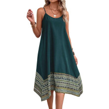 Women'S Boho Color Block Long Dress Hawaii Flowy Spaghetti Strap Dresses Green M