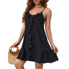 Women Bathing Suit Cover Beach Dress Spaghetti Strap Swimsuit Coverup Vacation Outfits Black XL