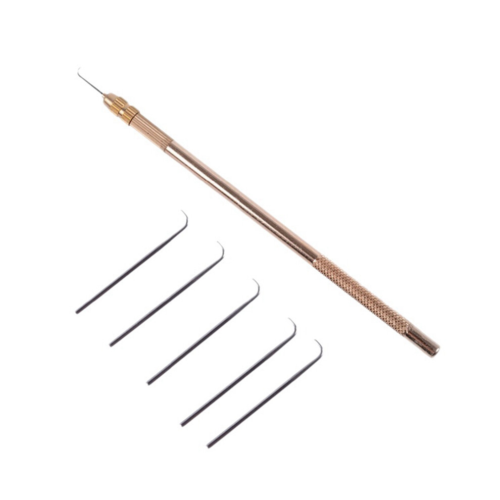 Wig Crochet 5Pcs Ventilating Needles +1 Brass Holder for Lace Wig Needle Hairpiece Knotting Hook Sets Beaded Hook
