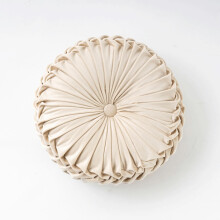 Round Throw Pillow Velvet 15.7 Inch Pleated Pumpkin Round Cushion For Sofa Bed Bedroom Decor Off White