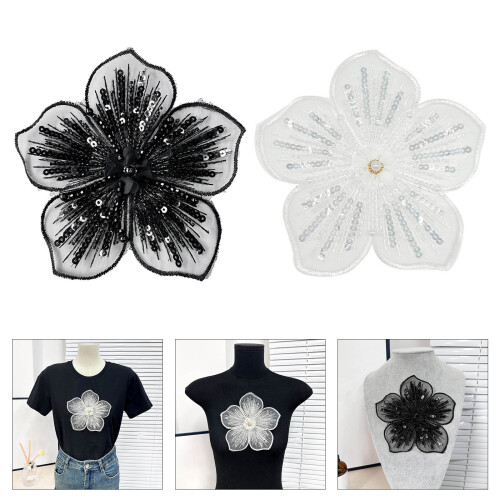 Flower Embellishment Polyester Mend Suitable for Garments-Black 2