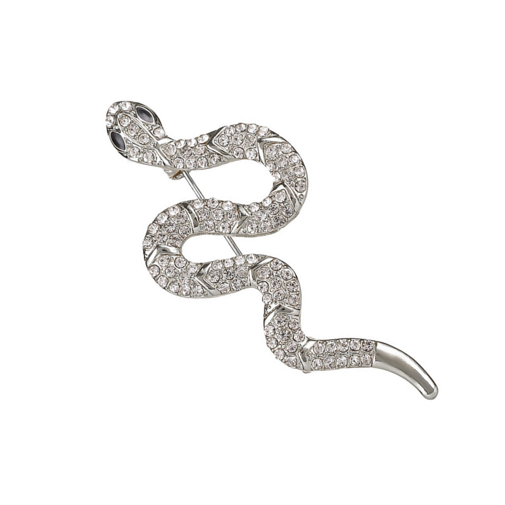 Green/Silver Artistic Snake Designs Brooch Featuring - Rhinestone