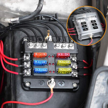 Bloco de fusíveis marítimo de 6 vias com indicador LED para proteção universal contra falhas elétricas em veículos automotivos de 12-24 V CC.