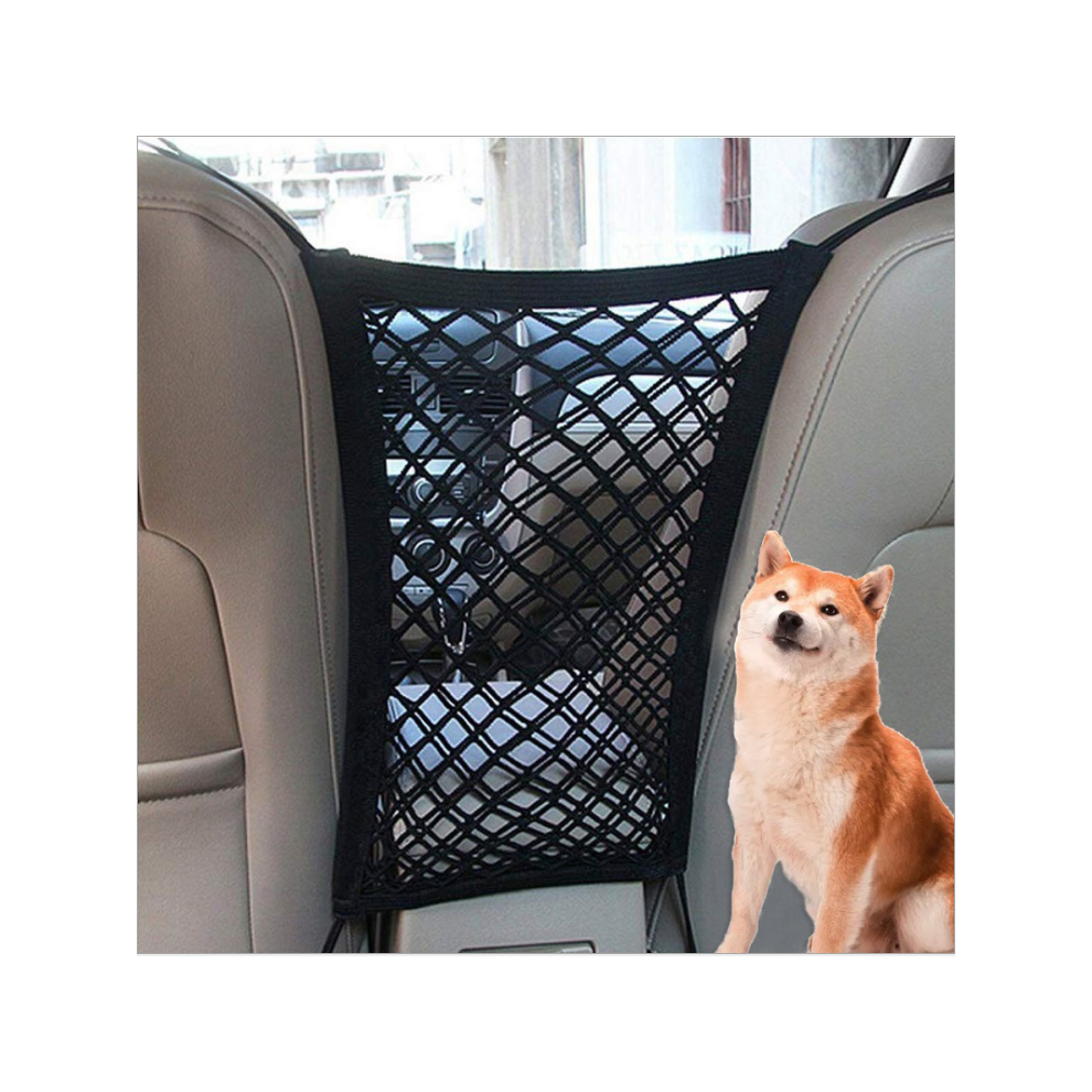 Child Safety Barrier with Stretchable Mesh Net, Easy Installation Headrest Hooks for Multi-layer Design Universal Fit Car Mesh Storage Organizer