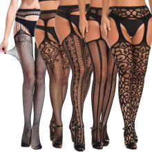 Transparante netkousen voor dames, hoge taille, dijhoge panty met jarretelgordel, zachte en comfortabele mesh panty, doorschijnende, opengewerkte