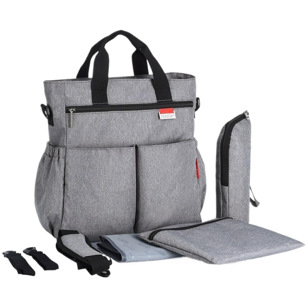 Baby Changing Tote Bag 6Piece Diaper Bag Set Diaper Mat Included Large Capacity Travel Commuter For Newborns Gray
