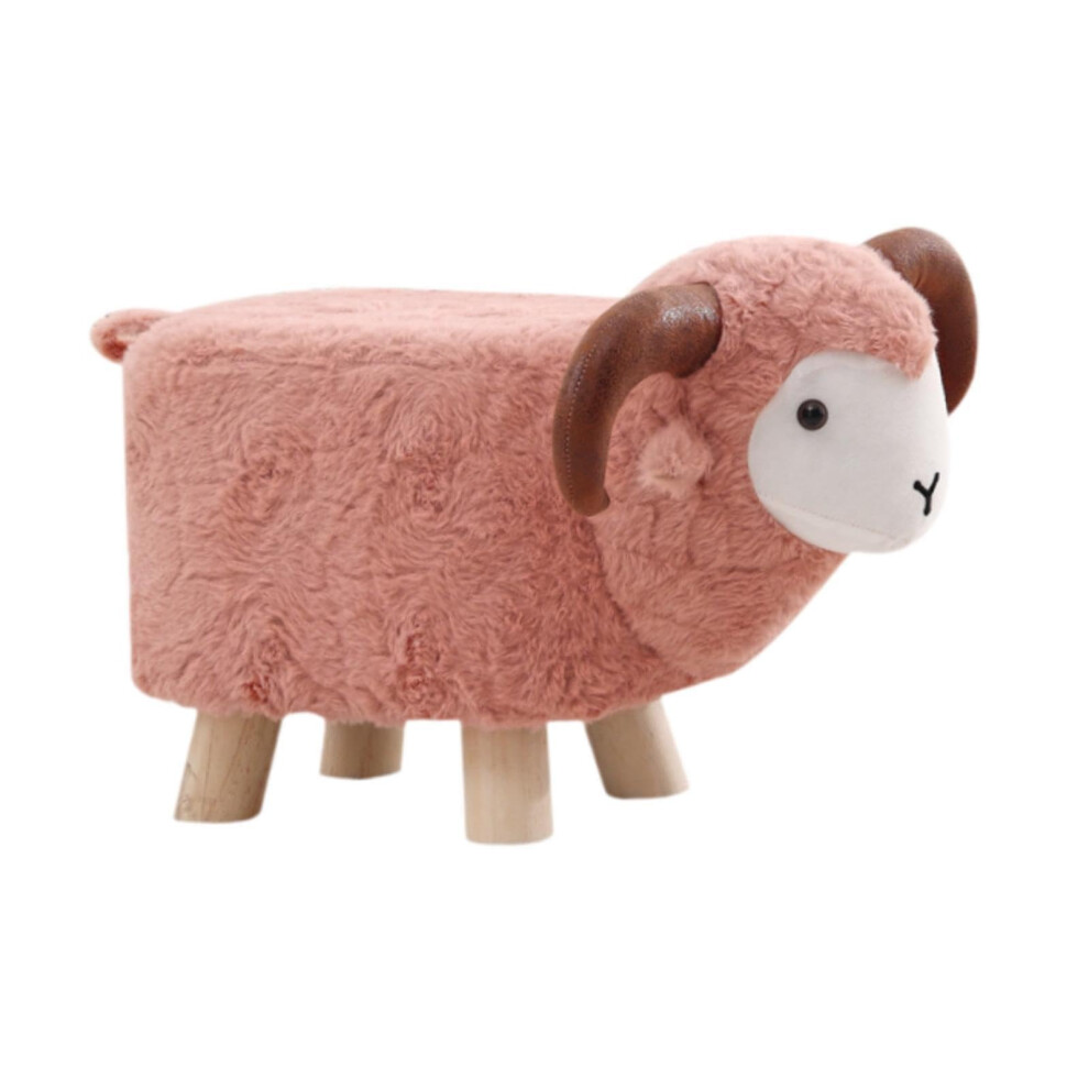 Animal Footstool Ottoman with Cute Pink Sheep Design and Wooden Legs for Kids Room or Living Room-image-OPC-PP9CKDG-NEW