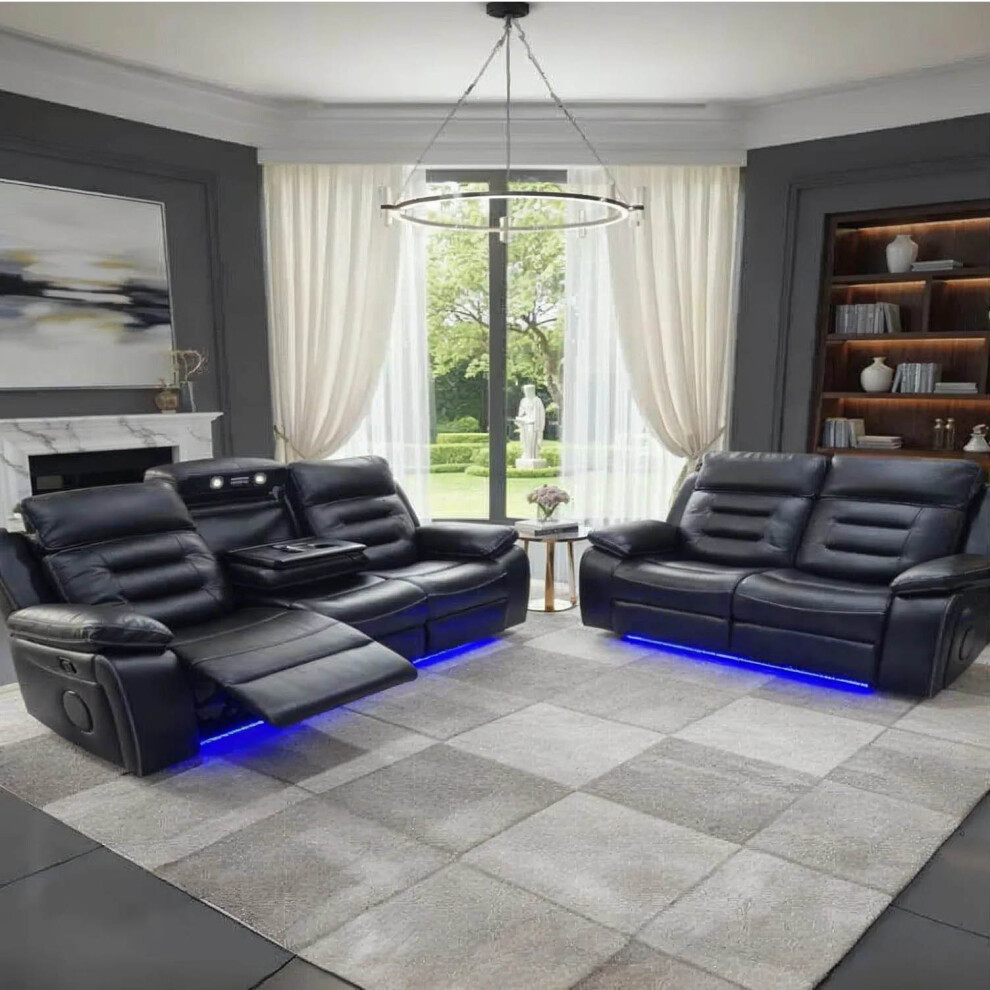 Snugg Furniture Balian Electric Recliner 3 And 2 Seater Sofa Black