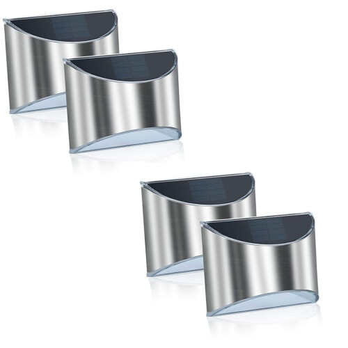 Luminária de parede solar resistente às intempéries, luzes de jardim e cerca com aço inoxidável e sensor de acendimento automático, 1