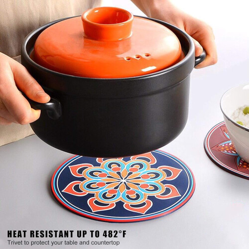 Silicone Trivets with Absorbent Stone Technology, Non-Slip Cork Backing for Stable Support 2