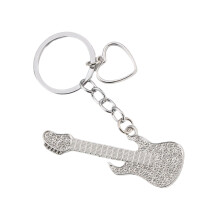 Porte-clés de guitare en strass, en métal sophistiqué,-Blanc