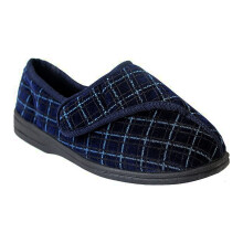 (8 UK, Navy Blue) Zedzzz Mens George Touch Fastening Check Velour Slippers