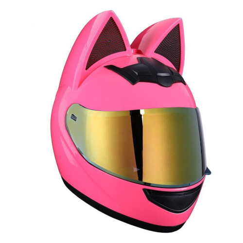 Accessorio casco: Casco integrale con orecchie da gatto, taglia M, visiera rosa-oro