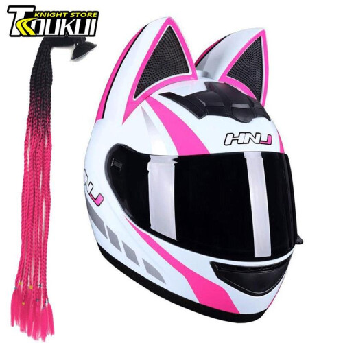Accessorio casco: Casco integrale con orecchie da gatto, taglia M, visiera rosa-oro 1
