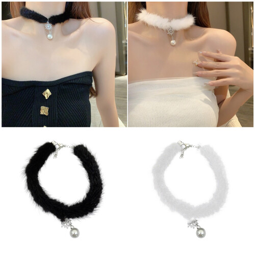 Pluche sleutelbeenketting korte ketting flexibele sieraden-Wit 2