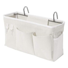 Multifunctional Pockets, Canvas Iron Construction, Pe Coated Inner Layer For Moisture Resistance, Adjustable Installation Bedside Organizer,