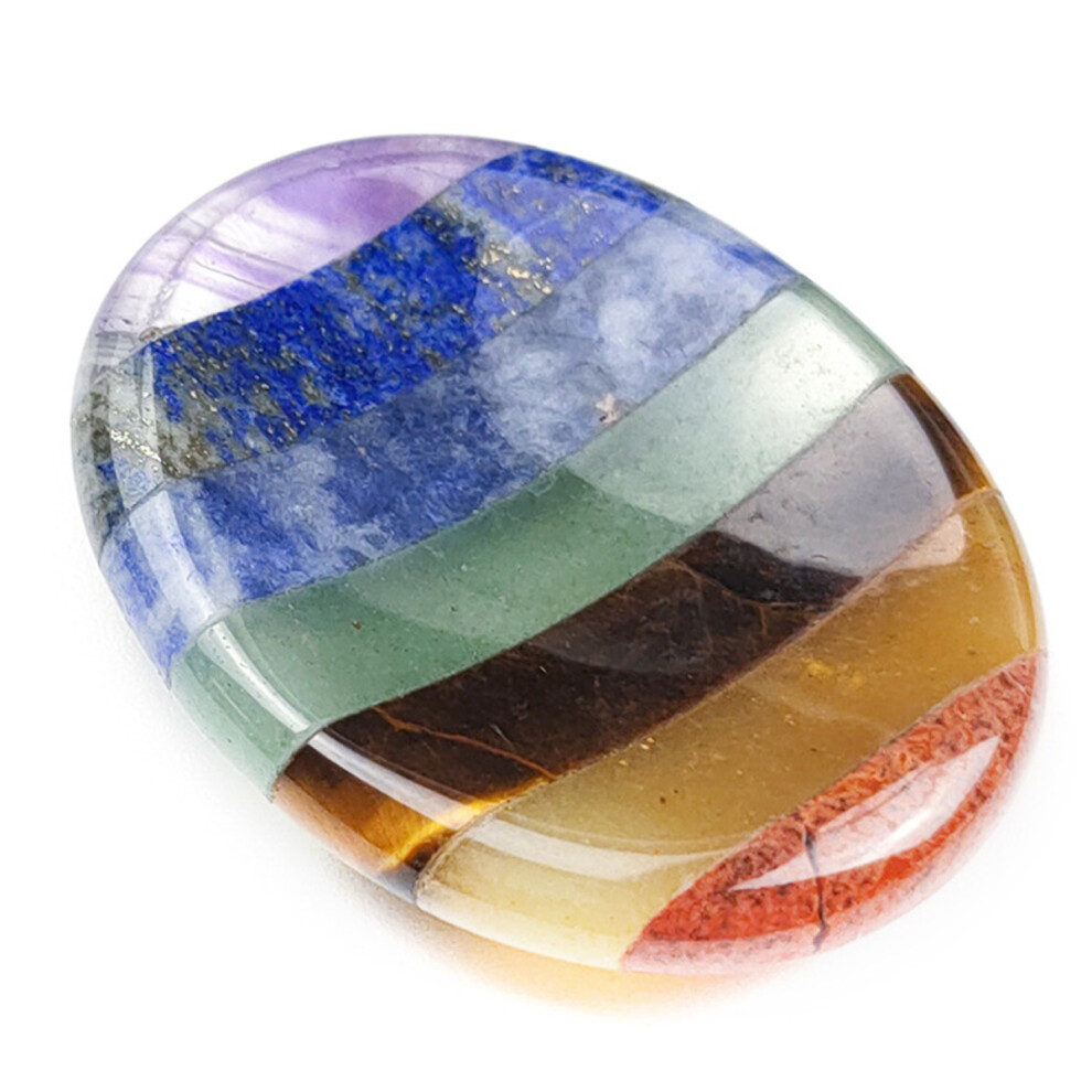 Palm Stone for Anxiety Relief, Thumb Worry Stone with 7 Chakra Crystals Healing Energy, Natural Crystals for Stress Relief, Pocket Meditation Crystal