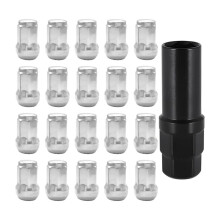Autowielmoeren, 20 Stuks Chrome Aftermarket Closed End Duplex 6 Spline Lugnut met 1 Sleutel, Brandstofrand Lug voor Voertuig Zilver