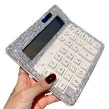 Calcolatrice con Cristalli di Strass, Calcolatrice da Tavolo Standard con Display LCD, Calcolatrice Lucida Alimentata A Batteria e A Energia Solare