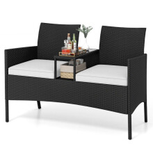 Canapé de jardin - HELLOSHOP26 - 2 places - Noir - Table intégrée - Confort optimal
