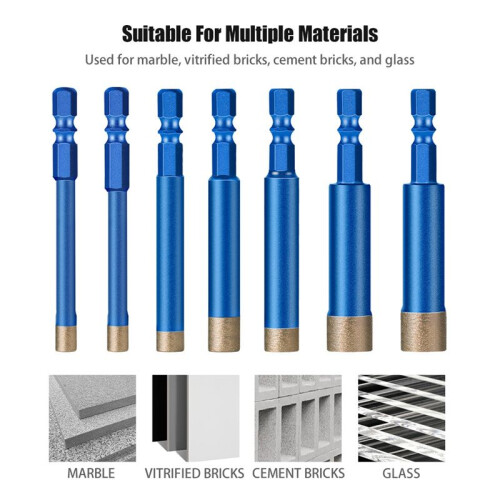 7PCS Tile Drilling Tool Drill Bit,Stone Dry Drilling Drill Bit,Marble Drilling  1/4,3/8,1/2,6mm,8mm,10mm,12mm 2