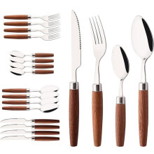 Rostfritt Stål Imiterat Trähandtag Bestickset Western Bestickskniv, Gaffel, Tesked Bestickset