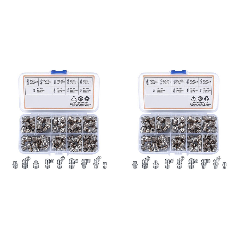 120Pcs Metric Grease Fittings Kit, M6 M8 M10 45 90 Degree Hydraulic Grease Zerk Assortment For Angled Grease Mechanical 6031602653510