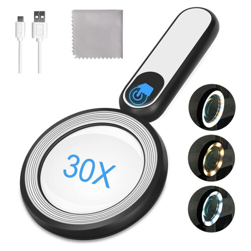 Rechargeable Magnifier with Light, Handheld  Luminous Magnifier 21 LED 3 Modes Lighting Book Magnifier 2