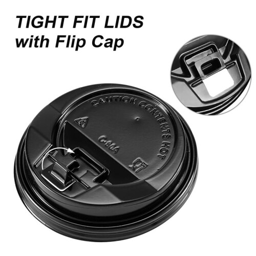 200 Tampas para Copos de Café, Tampas Plásticas Descartáveis de 3,54 Polegadas para Copos de Papel de 10 Oz, 12 Oz, 16 Oz e 20 Oz, Preto 2